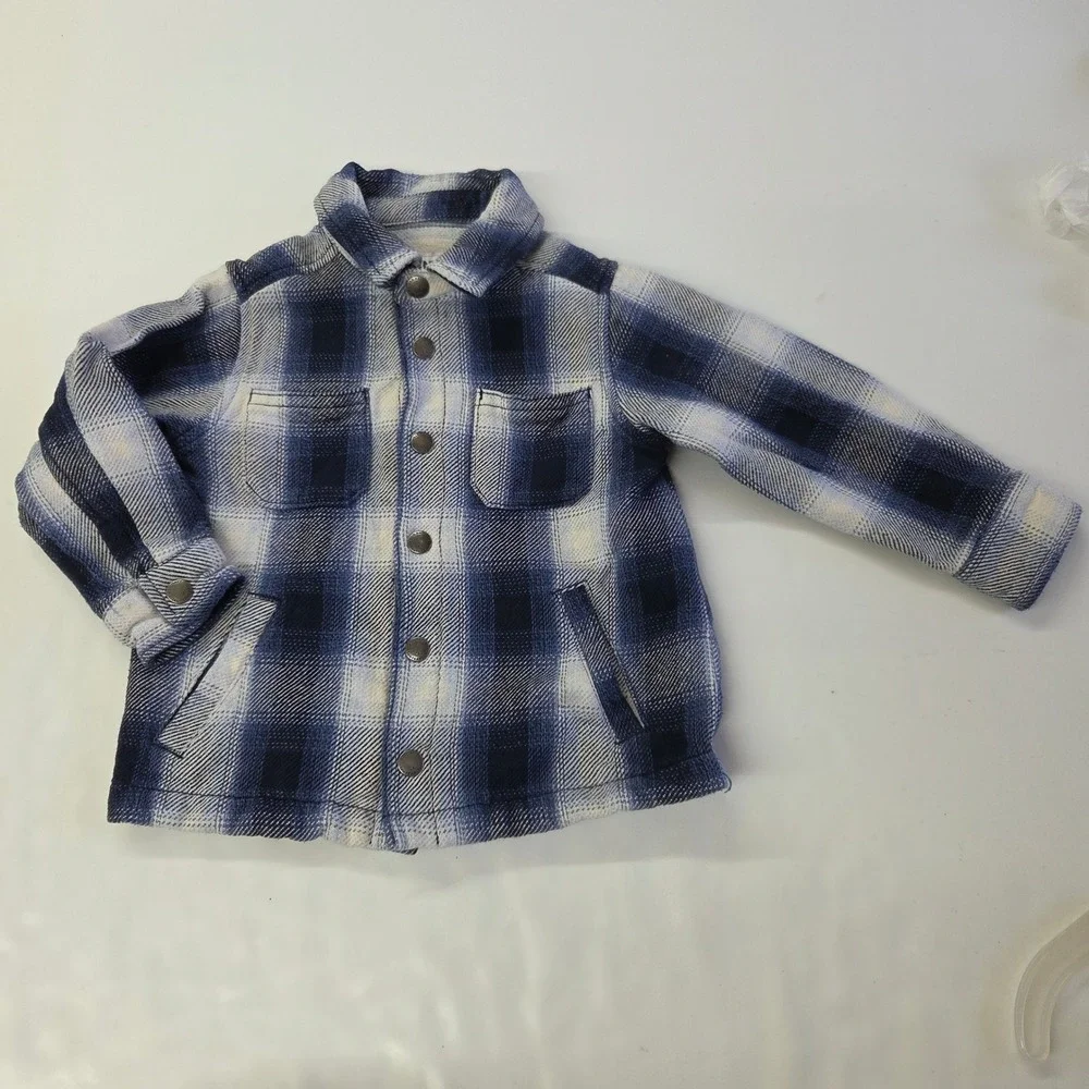 Old Navy Plaid Shacket Kids 4T Blue White Snap Front Shirt‎ Jacket Heavyweight
